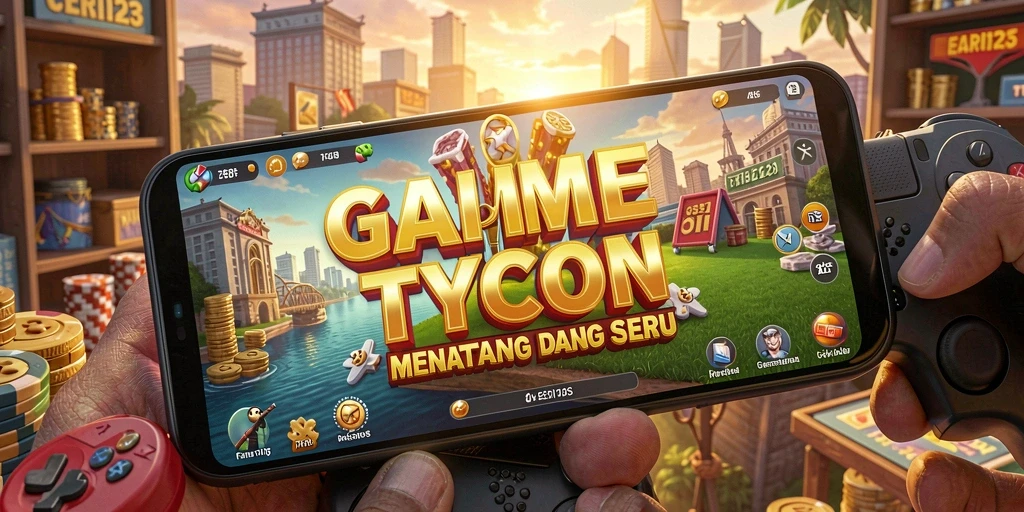 Screenshot CERI123 menampilkan aksi seru dalam membangun bisnis Tycoon.