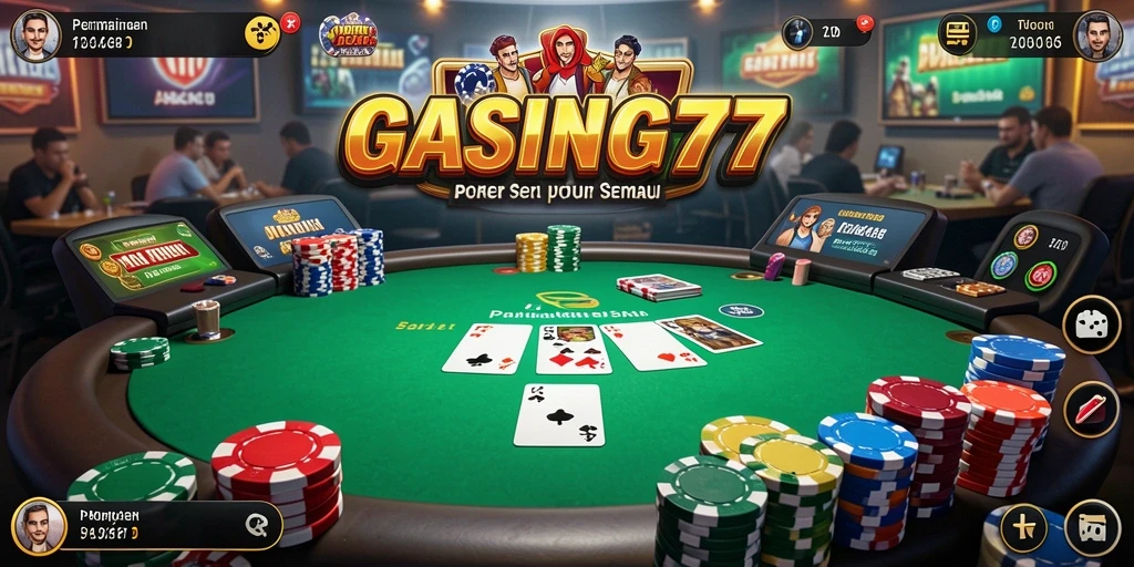 Screenshot gameplay GASING777 yang menunjukkan suasana permainan Poker yang seru.