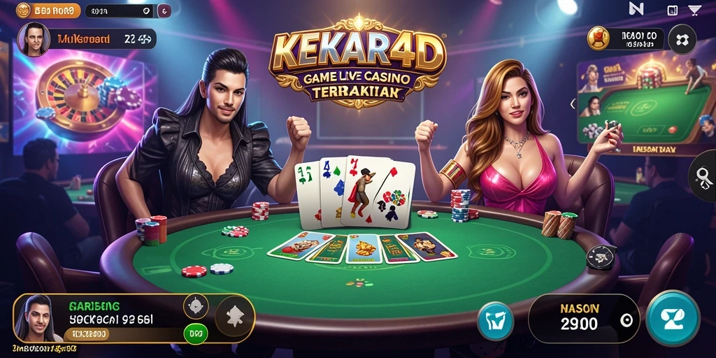 Screenshot gameplay <strong>KEKAR4D</strong> menampilkan dealer langsung dan suasana kasino yang realistis.