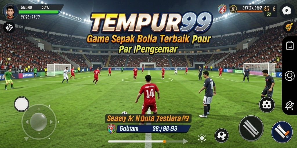 Tampilan gameplay <strong>TEMPUR99</strong> yang menampilkan aksi sepak bola mendebarkan.