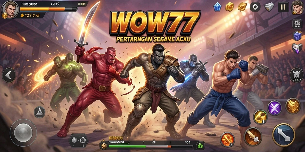 Tampilan gameplay WOW77 yang menegangkan dengan aksi pertempuran intens.